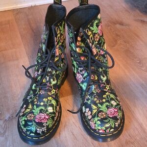 Dr. Martens Black Floral Combat Boots